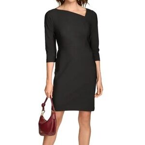 NWT Donna Karan New York Asymmetric-Neck Elbow-Sleeve Dress Black SZ 10